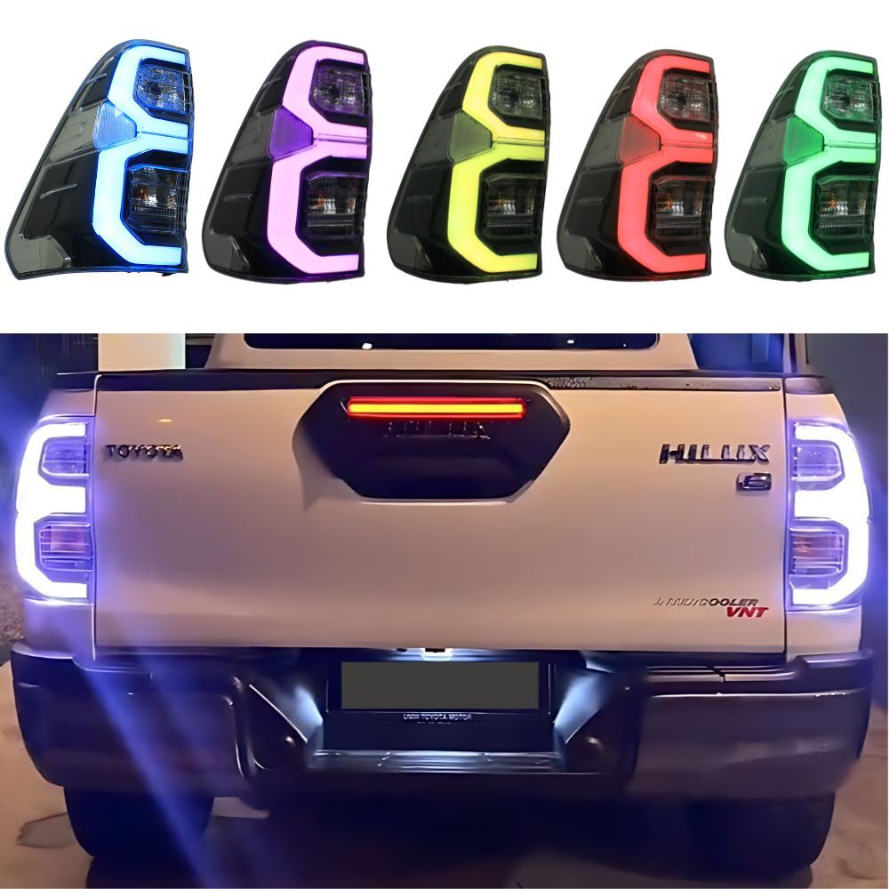 RGB Chrome Sequential Taillights Tail Lights Lamp Suits Toyota Hilux 2015 - 2024 N80 Red Green Blue Purple Yellow