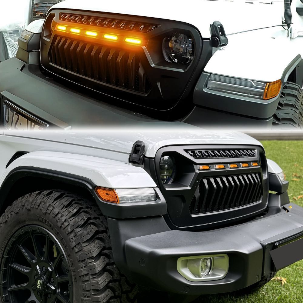 Front Matte Black Angry Bird Grill with LED Suits Jeep Wrangler JL JT Gladiator Grille