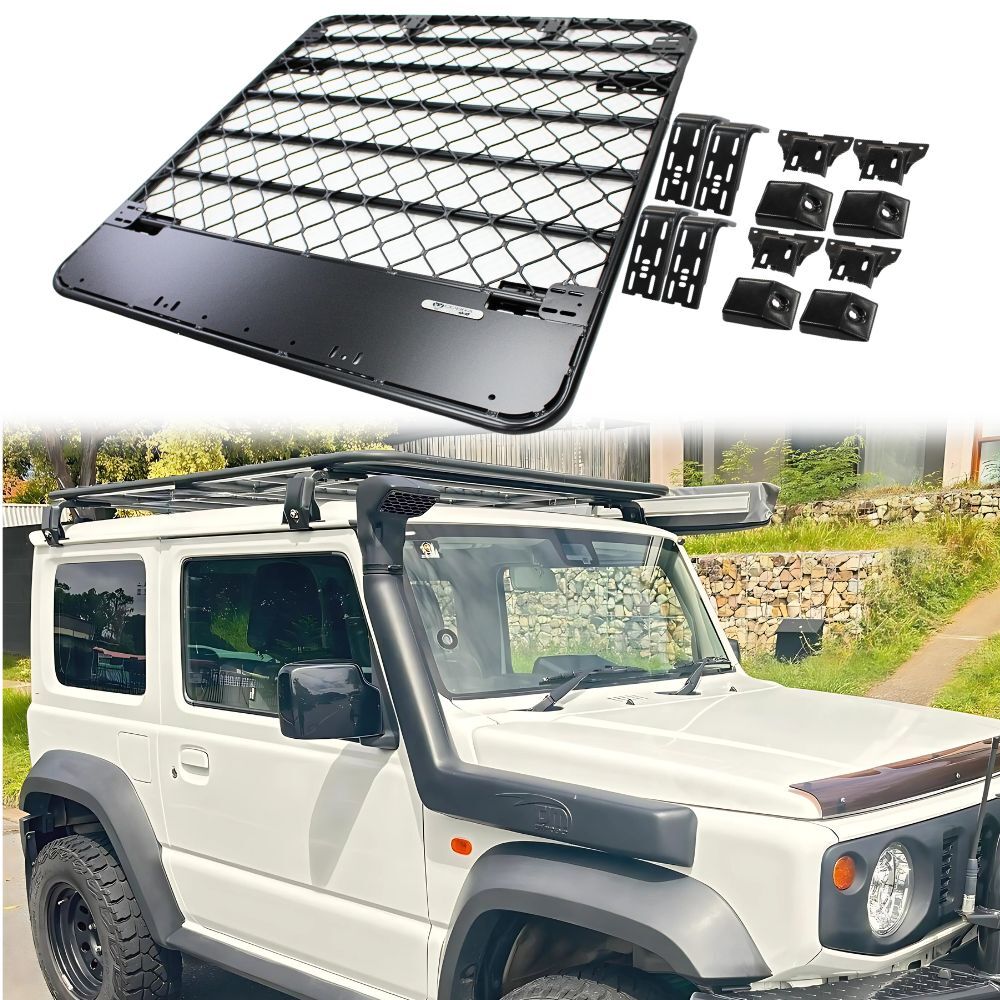 Aluminium Flat Roof Rack Platform Suits Suzuki Jimny 2018 Onwards Rain Gutter Brackets Black Powder Coated