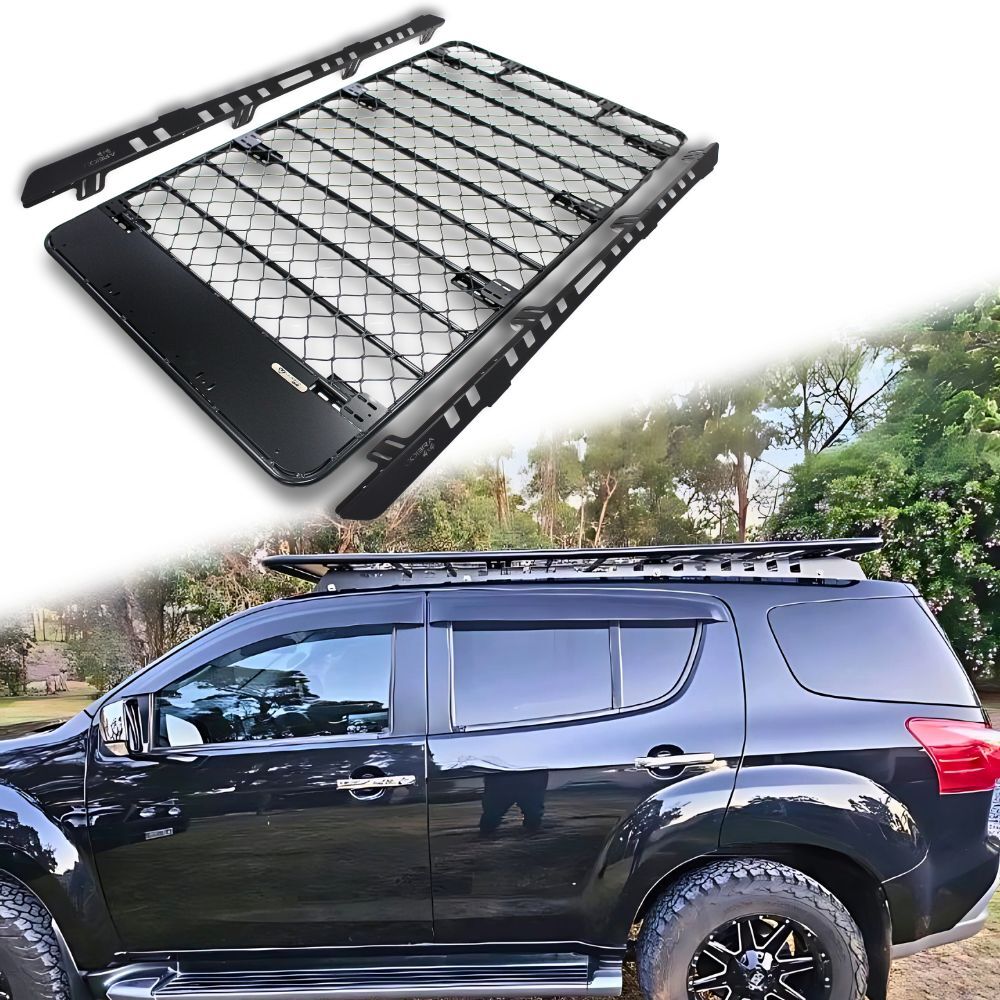 Aluminium Flat Mesh Roof Rack Platform Suits Isuzu Mu-x Mux 2013 - 2021 Brackets Black Powder Coated