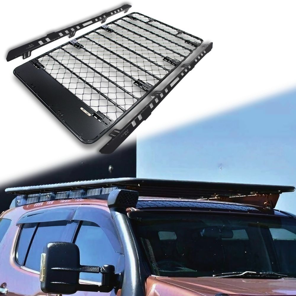 Aluminium Flat Mesh Roof Rack Platform Suits Mitsubishi Pajero 2000 - 2006 Brackets Black Powder Coated