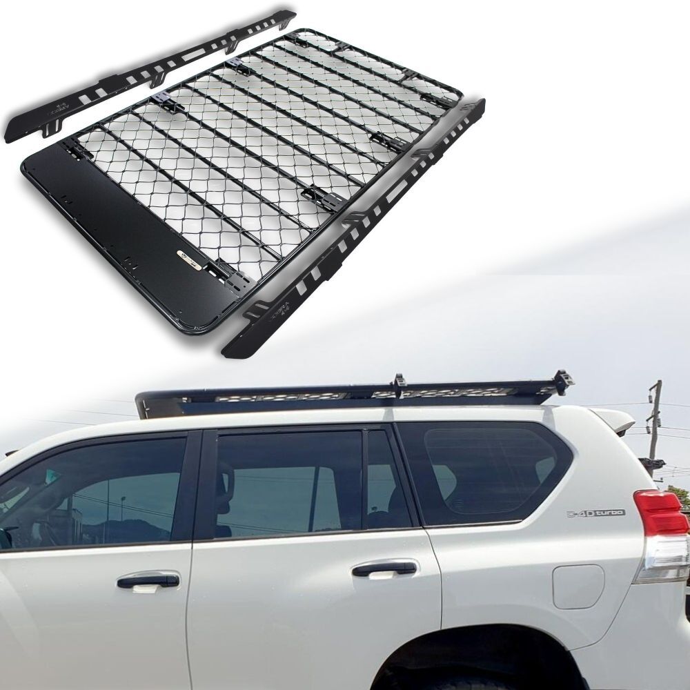 Aluminium Flat Mesh Roof Rack Platform Suits Landcruiser Prado 150 Series Brackets Black Powder Coated