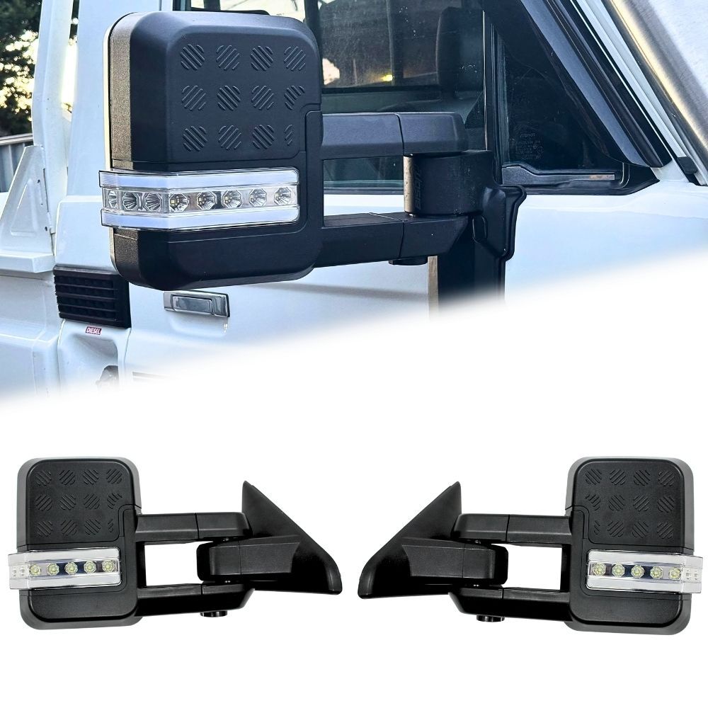 Cobra 4x4 Gen 2 Extendable Towing Mirrors suit RAM 1500 2019 - 2022 Heated Black Electric LED Indicators Caravan Trailer 