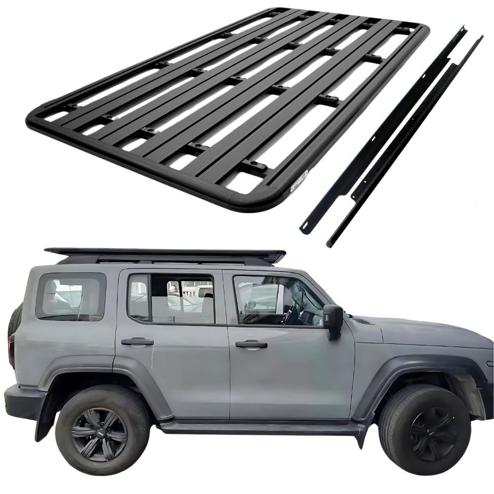 Aluminium Flat Roof Rack Cage Fits GWM Tank 300 2022 Onwards 220cm x 125cm Mounts Tradie Black Platform