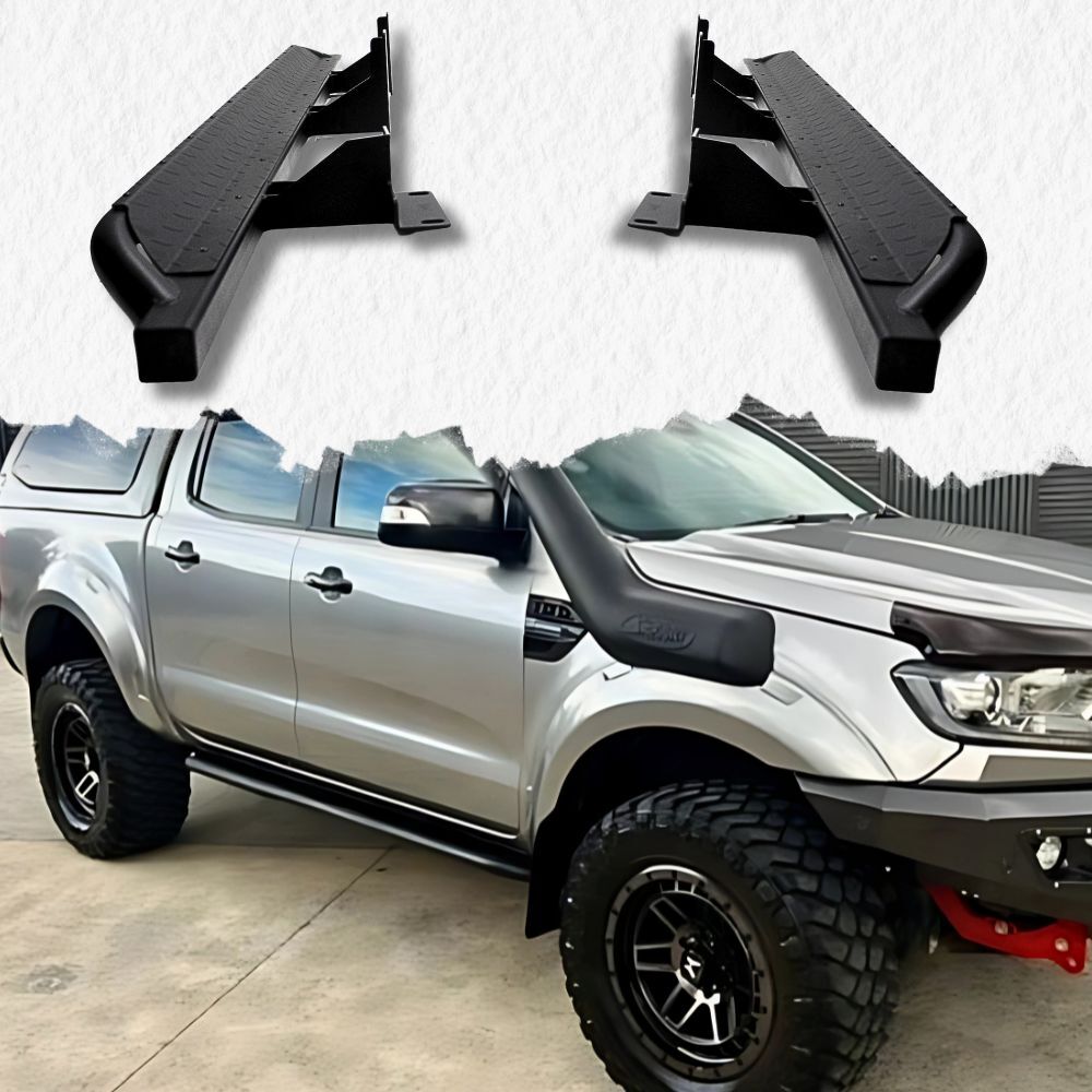 Cobra 4x4 Heavy Duty Angled Rock Sliders Fits Ranger PX1 2 3 2012 - 2022 & BT50 2012 - 2022 Side Steps Black Steel