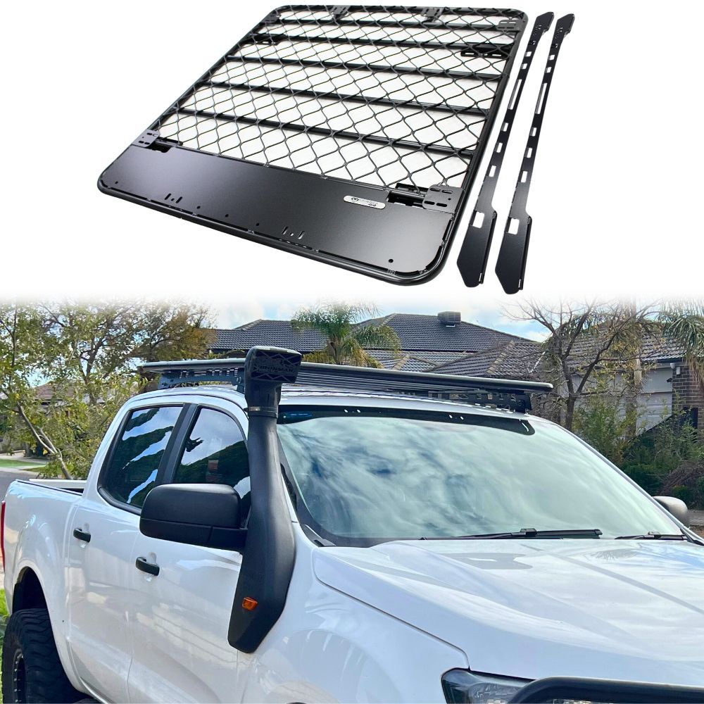 Aluminium Flat Roof Rack Platform Suits Ranger PX1 PX2 PX3 2012 - 2022 BT50 Dual Cab Brackets Black Powder Coated