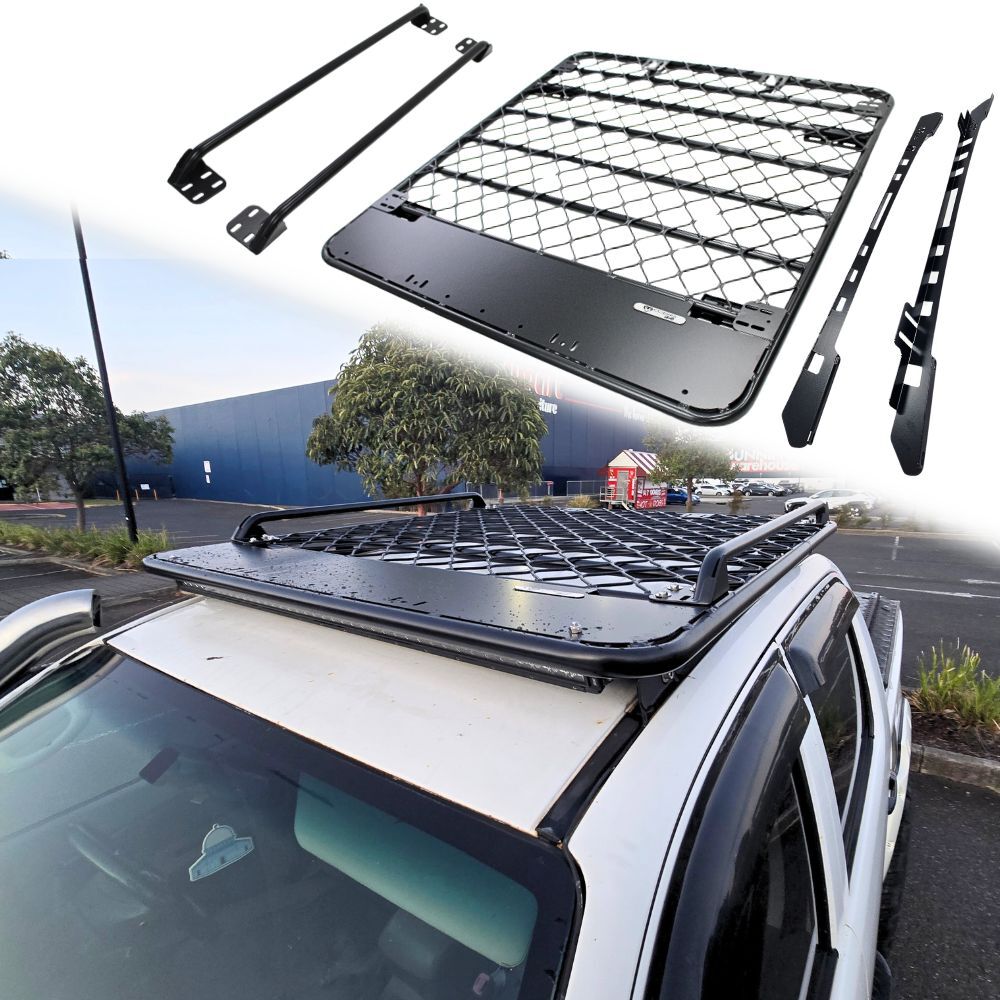 Aluminium Flat Mesh Roof Rack With Removeable Side Rails Suits Ranger Next Gen 2022 Onwards Platform Brackets Black Powder Coated