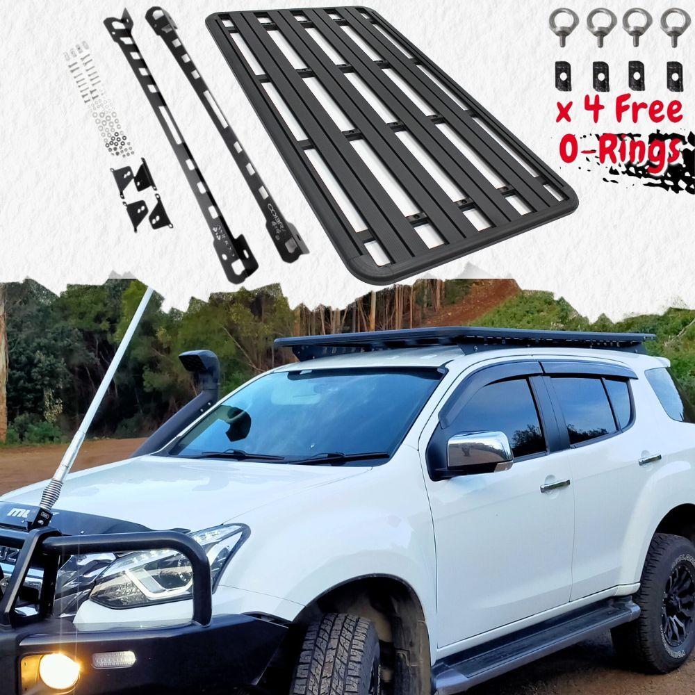 Aluminium Flat Roof Rack Cage Fits Holden Colorado 7 Trailblazer 2012 Onwards 220cm x 125cm Mounts Tradie Black