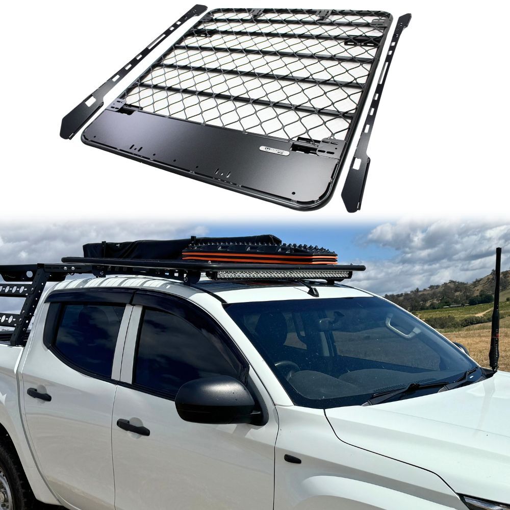 Aluminium Flat Roof Rack Platform Suits Mitsubishi Triton MN ML 2006 - 2014 Dual Cab Brackets Black Powder Coated