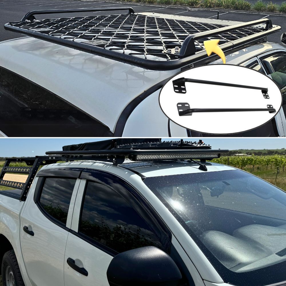 Aluminium Flat Mesh Roof Rack With Removeable Side Rails Suits Triton 2015 - 2023 MQ MR Platform Brackets Black Powder Coated