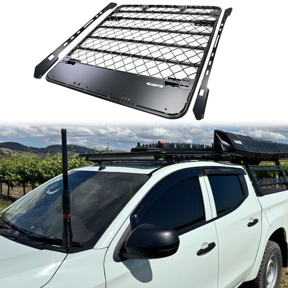 Aluminium Flat Roof Rack Platform Suits Triton 2015 - 2023 MQ MR Dual Cab Brackets Black Powder Coated