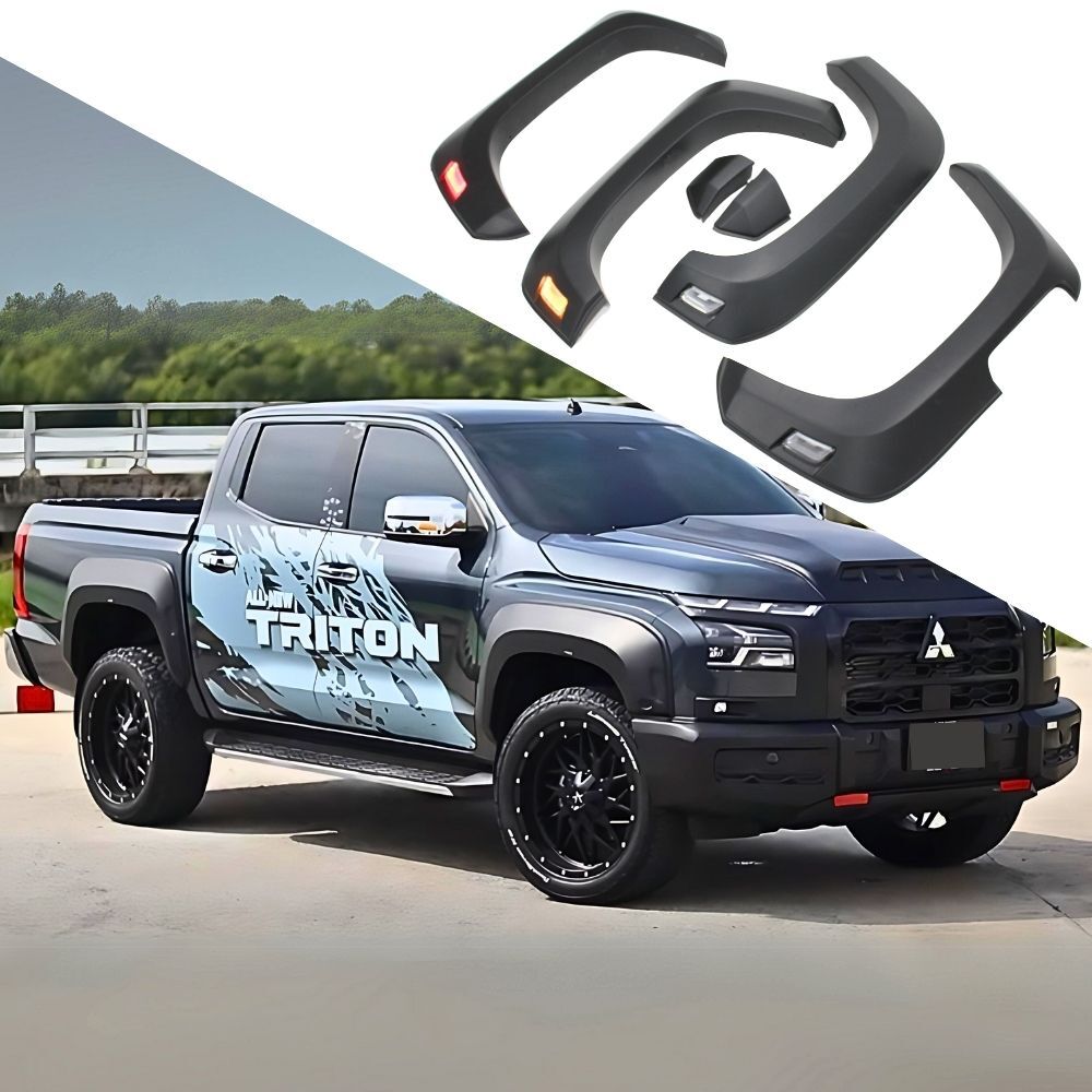 OEM Style Matte Black Fender Flares With LED Suits Triton MV 2024 Onwards Smooth Finish