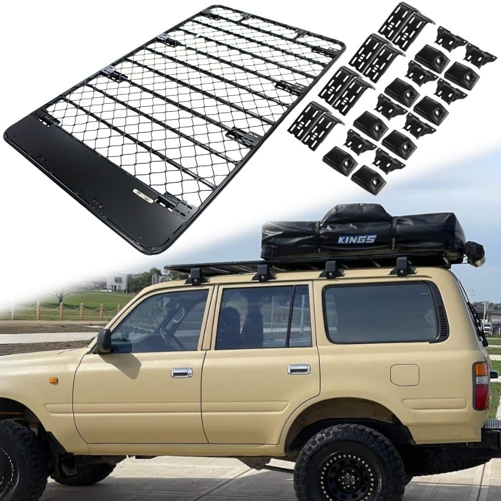 Aluminium Flat Mesh Roof Rack Platform Suits Landcruiser 80 90 76 75 77 Series Pajero Brackets Black Powder Coated