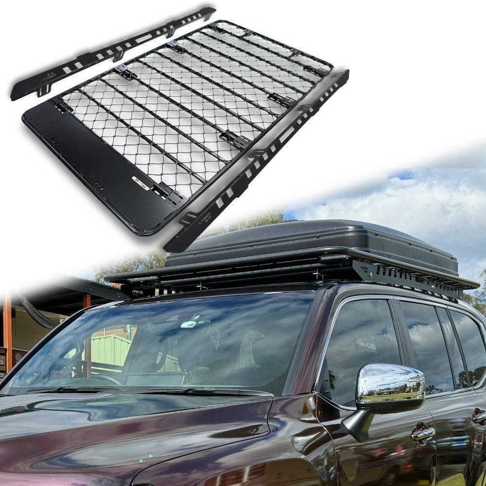 Aluminium Flat Mesh Roof Rack Platform Suits Nissan Patrol Y62 Brackets Black Powder Coated