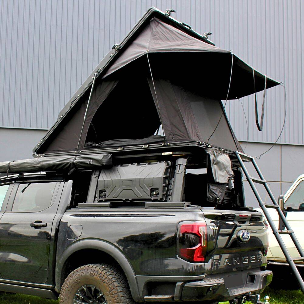 Cobra 4x4 Premium Summit 133 Low Profile Roof Top Triangle Tent Aluminium Alloy Hardshell 2 Person 320G Poly Cotton Ladder