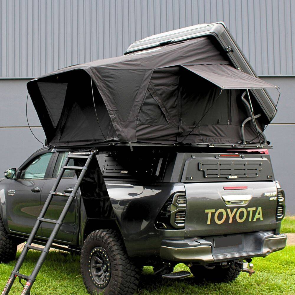 Cobra 4x4 Premium Summit 160 Roof Top Folding Tent Aluminium Alloy Hardshell 2 Person 320G Poly Cotton Ladder For Dual Cabs Ute