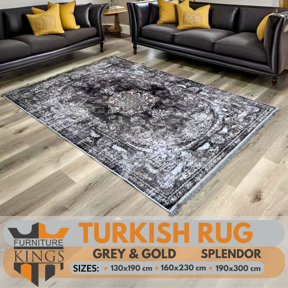 Grey Gold Splendor Turkish Turkey Made Floor Carpet Rugs Traditional