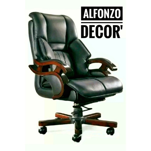 OFFICE BOSS DESK EXECUTIVE CHAIR COMPUTER SEAT PU LEATHER PADDED LUXURY  WOOD - Alfonzo Decor